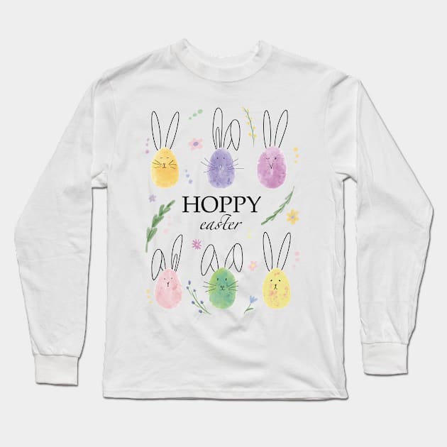 Hoppy Easter bunnies and flowers Long Sleeve T-Shirt by Wolshebnaja